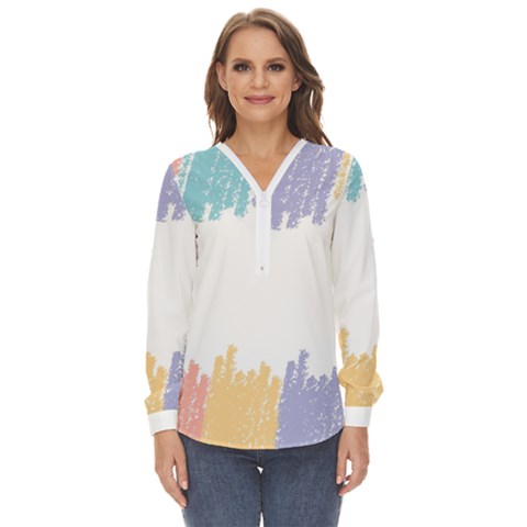 Border Frame Colorful Brush Strokes Zip Up Long Sleeve Blouse by Pakjumat