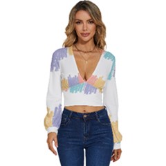 Border Frame Colorful Brush Strokes Long Sleeve Deep-v Velour Top by Pakjumat