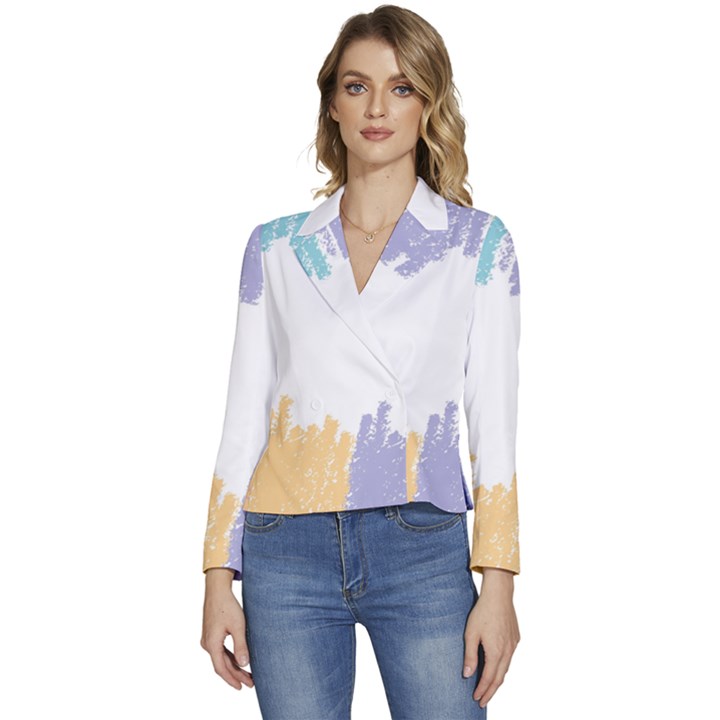 Border Frame Colorful Brush Strokes Women s Long Sleeve Revers Collar Cropped Jacket