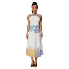 Border Frame Colorful Brush Strokes Sleeveless Cross Front Cocktail Midi Chiffon Dress