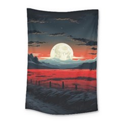 Winter Painting Moon Night Sky Small Tapestry by Pakjumat