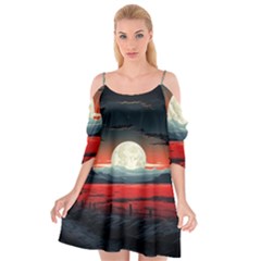 Winter Painting Moon Night Sky Cutout Spaghetti Strap Chiffon Dress by Pakjumat