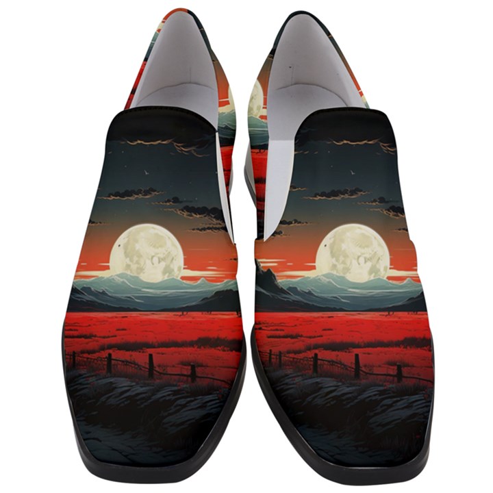 Winter Painting Moon Night Sky Women Slip On Heel Loafers