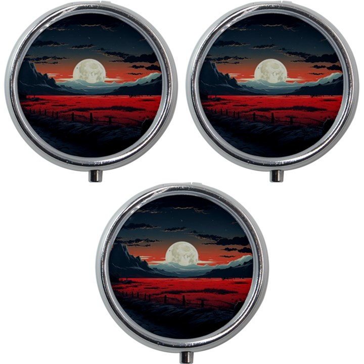 Winter Painting Moon Night Sky Mini Round Pill Box (Pack of 3)