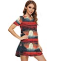 Winter Painting Moon Night Sky Tiered Short Sleeve Babydoll Dress View2