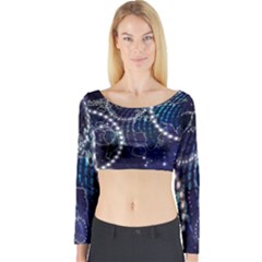 Continents Stars Networks Internet Long Sleeve Crop Top by Pakjumat