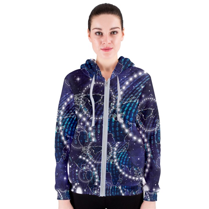 Continents Stars Networks Internet Women s Zipper Hoodie