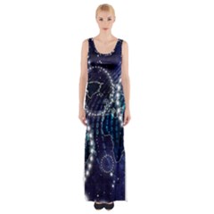 Continents Stars Networks Internet Thigh Split Maxi Dress by Pakjumat