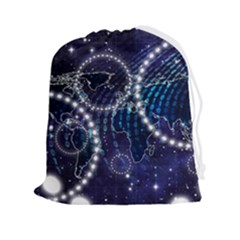 Continents Stars Networks Internet Drawstring Pouch (2xl) by Pakjumat