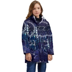 Continents Stars Networks Internet Kids  Hooded Longline Puffer Jacket by Pakjumat