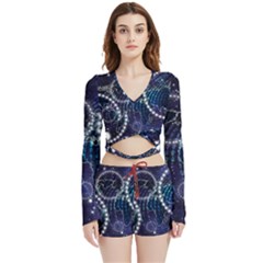 Continents Stars Networks Internet Velvet Wrap Crop Top And Shorts Set by Pakjumat