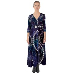 Continents Stars Networks Internet Button Up Boho Maxi Dress by Pakjumat