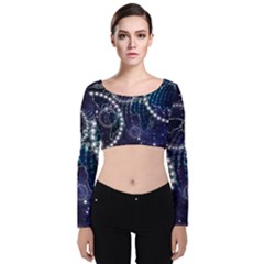 Continents Stars Networks Internet Velvet Long Sleeve Crop Top by Pakjumat