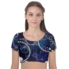 Continents Stars Networks Internet Velvet Short Sleeve Crop Top  by Pakjumat