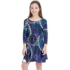 Continents Stars Networks Internet Kids  Quarter Sleeve Skater Dress by Pakjumat