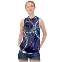 Continents Stars Networks Internet High Neck Satin Top by Pakjumat