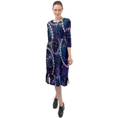 Continents Stars Networks Internet Ruffle End Midi Chiffon Dress by Pakjumat