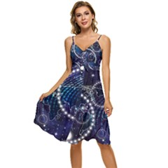 Continents Stars Networks Internet Sleeveless Tie Front Chiffon Dress by Pakjumat