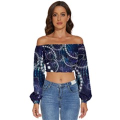 Continents Stars Networks Internet Long Sleeve Crinkled Weave Crop Top by Pakjumat