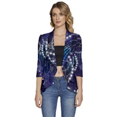 Continents Stars Networks Internet Women s 3/4 Sleeve Ruffle Edge Open Front Jacket by Pakjumat