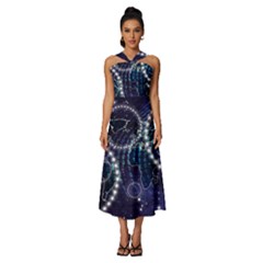 Continents Stars Networks Internet Sleeveless Cross Front Cocktail Midi Chiffon Dress by Pakjumat