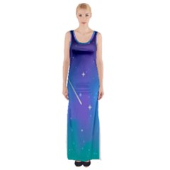 Stars Sky Cosmos Galaxy Thigh Split Maxi Dress by Pakjumat