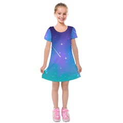 Stars Sky Cosmos Galaxy Kids  Short Sleeve Velvet Dress by Pakjumat