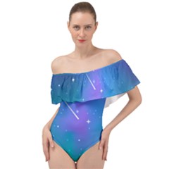 Stars Sky Cosmos Galaxy Off Shoulder Velour Bodysuit  by Pakjumat