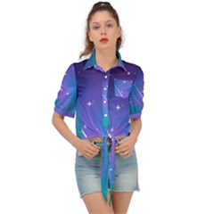 Stars Sky Cosmos Galaxy Tie Front Shirt  by Pakjumat