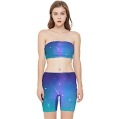 Stars Sky Cosmos Galaxy Stretch Shorts And Tube Top Set by Pakjumat