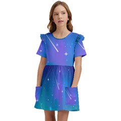 Stars Sky Cosmos Galaxy Kids  Frilly Sleeves Pocket Dress by Pakjumat