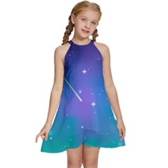 Stars Sky Cosmos Galaxy Kids  Halter Collar Waist Tie Chiffon Dress by Pakjumat