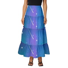 Stars Sky Cosmos Galaxy Tiered Ruffle Maxi Skirt by Pakjumat