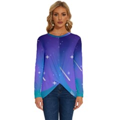 Stars Sky Cosmos Galaxy Long Sleeve Crew Neck Pullover Top by Pakjumat