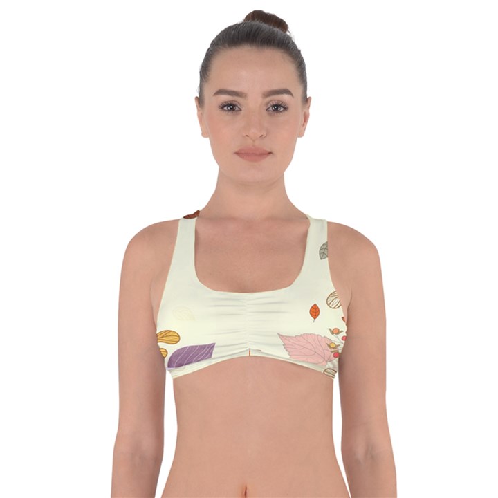 Autumn Border Frame Background Got No Strings Sports Bra