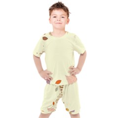 Autumn Border Frame Background Kids  T-shirt And Shorts Set by Pakjumat