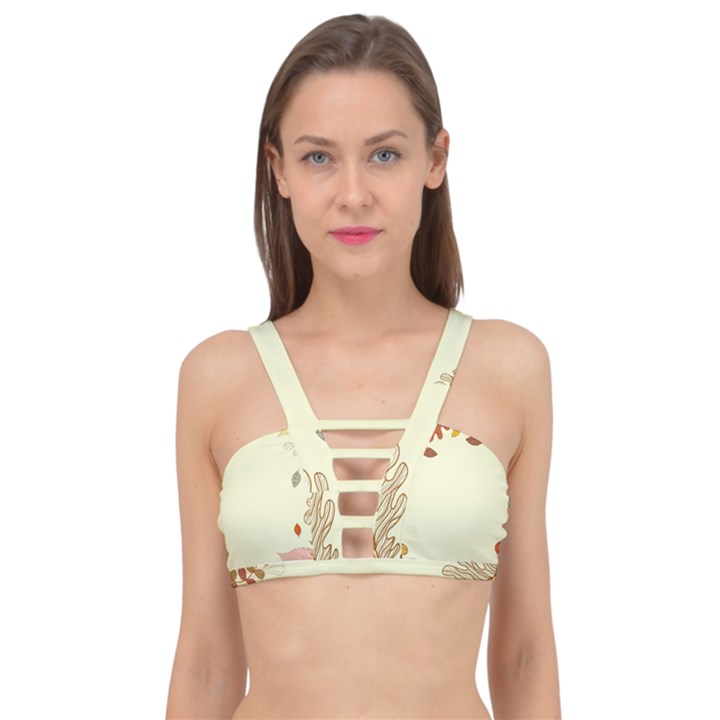 Autumn Border Frame Background Cage Up Bikini Top