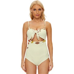 Autumn Border Frame Background Knot Front One-piece Swimsuit by Pakjumat