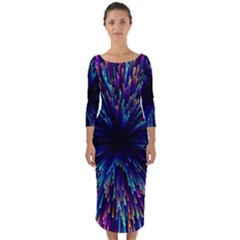 Abstract Beam Blast Quarter Sleeve Midi Bodycon Dress by Pakjumat