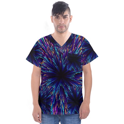 Abstract Beam Blast Men s V-neck Scrub Top by Pakjumat