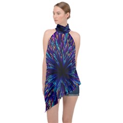 Abstract Beam Blast Halter Asymmetric Satin Top by Pakjumat