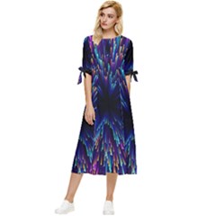 Abstract Beam Blast Bow Sleeve Chiffon Midi Dress by Pakjumat