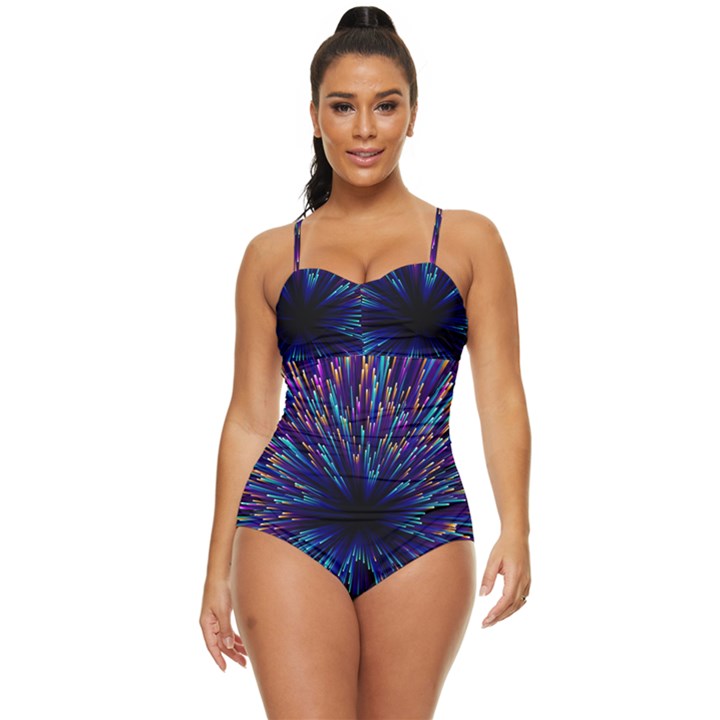 Abstract Beam Blast Retro Full Coverage Swimsuit