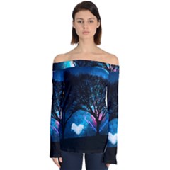 Trees Surreal Universe Silhouette Off Shoulder Long Sleeve Top by Pakjumat