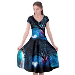 Trees Surreal Universe Silhouette Cap Sleeve Wrap Front Dress by Pakjumat