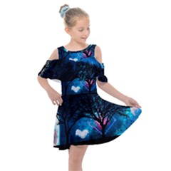 Trees Surreal Universe Silhouette Kids  Shoulder Cutout Chiffon Dress by Pakjumat