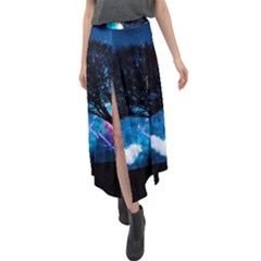 Trees Surreal Universe Silhouette Velour Split Maxi Skirt by Pakjumat