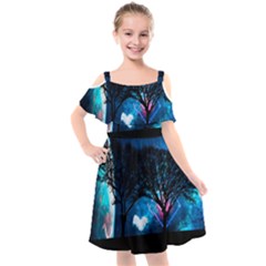 Trees Surreal Universe Silhouette Kids  Cut Out Shoulders Chiffon Dress by Pakjumat