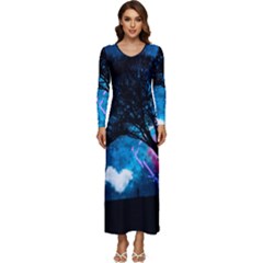 Trees Surreal Universe Silhouette Long Sleeve Longline Maxi Dress by Pakjumat