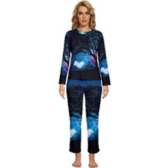 Trees Surreal Universe Silhouette Womens  Long Sleeve Lightweight Pajamas Set by Pakjumat